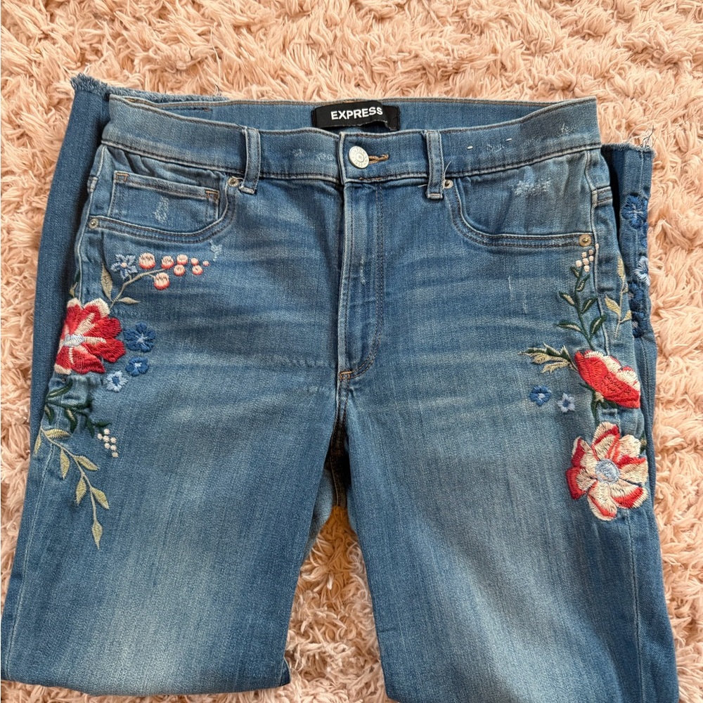 Express Women's Denim Jeans with Floral Embroidery